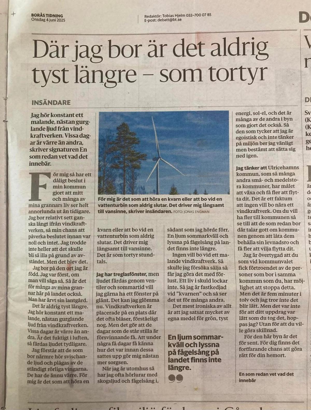 Där jag bor är det aldrig tyst längre - bild på tidning